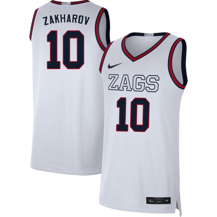 Men #10 Pavel Zakharov Gonzaga Bulldogs College Basketball Jerseys Sale-White